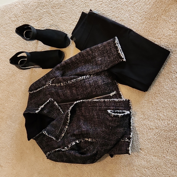 Ann Taylor Woven Moto Style Jacket With Fringe Embellishment - Picture 1 of 13